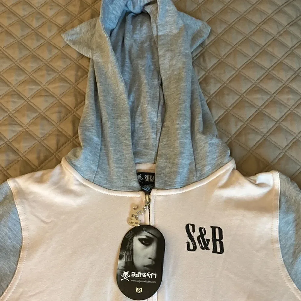 Sugar & Babe Cropped Cat Hoodie. Pink/Gray. Size Large Girls.